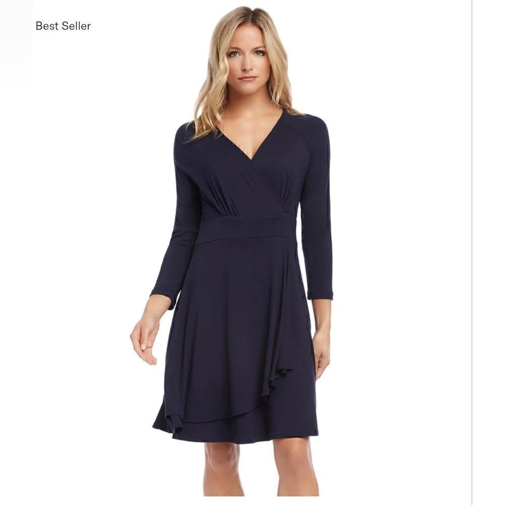 Karen Kane navy faux wrap dress